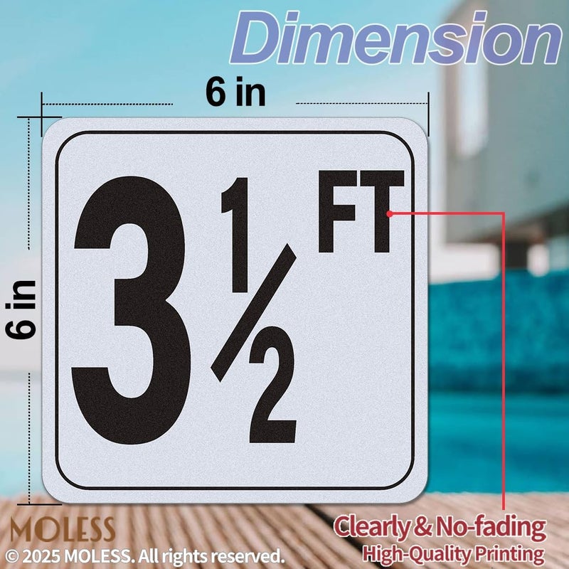 MOLESS 3½FT Pool Depth Marker Stickers – 6x6″ Anti-Slip Vinyl Tile Stickers for Swimming Pool Safety Signs, Adhesive Pool Depth Markers for Decks, 3½ FT (1 Pack) - Image 2